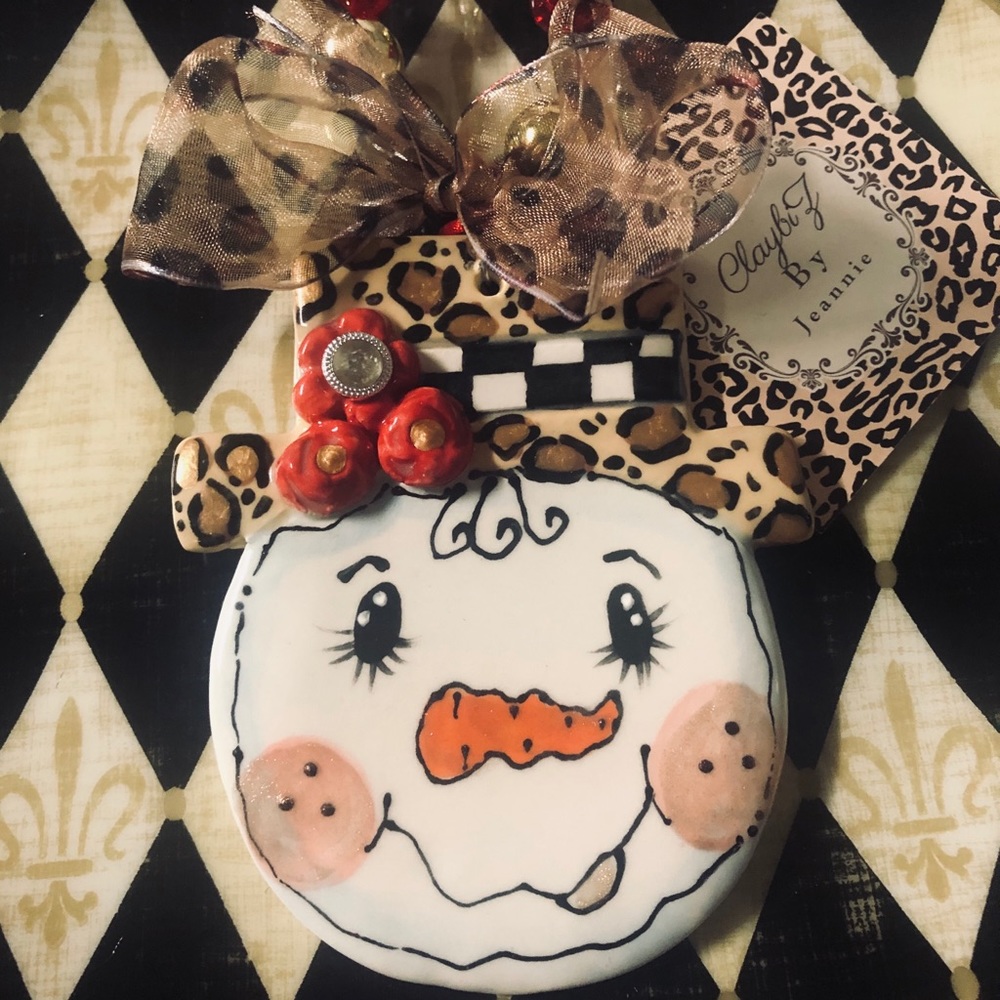 Whimsical handmade ClayArt Snowman Ornament!